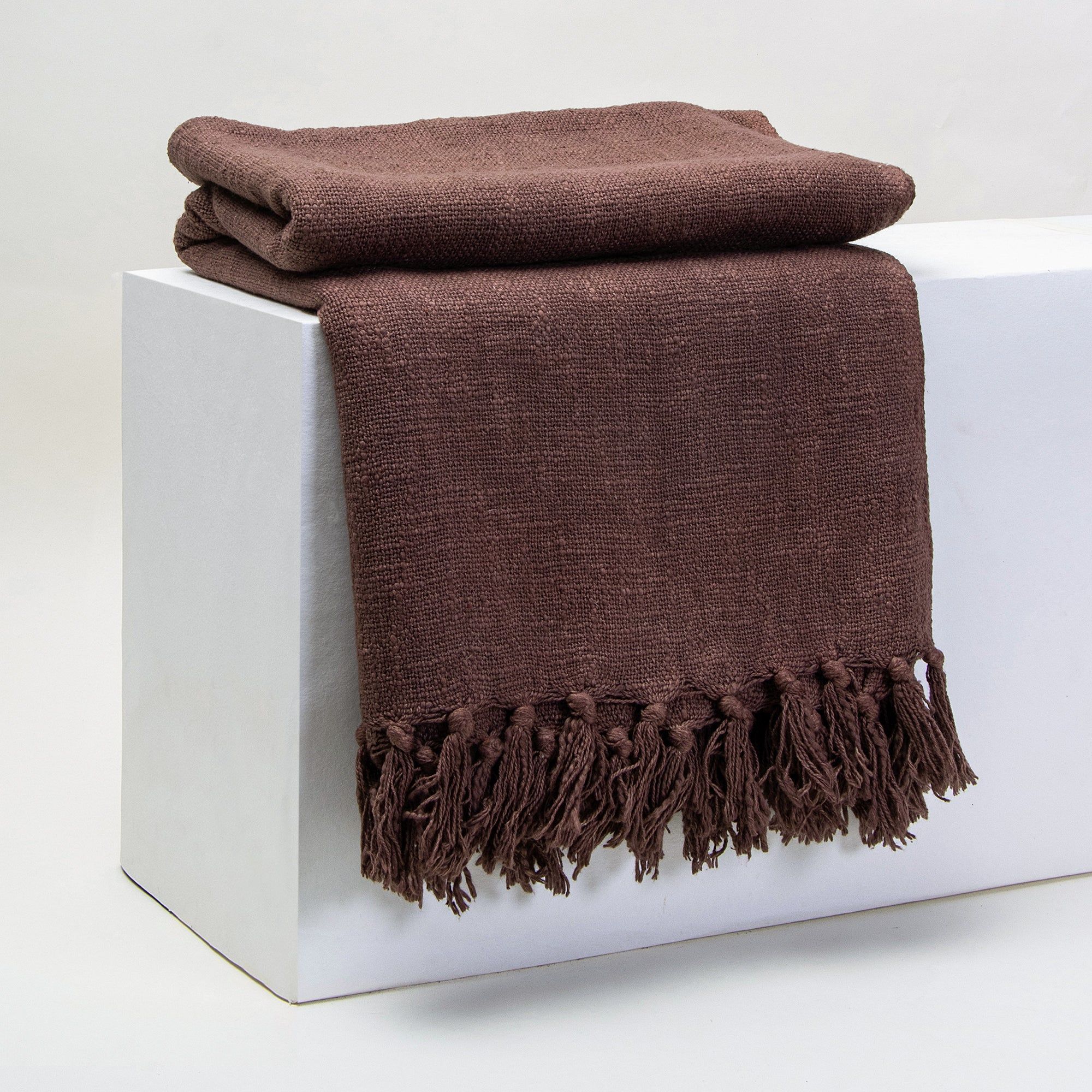 Luxury Brown Cotton Solid Throw For Sofas